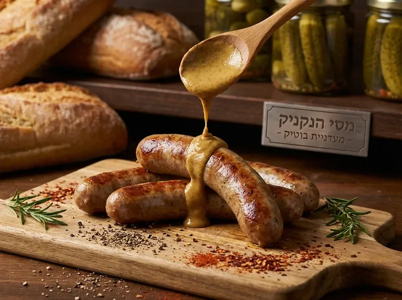 טיפות חרדל זהוב על נקניקיות גורמה