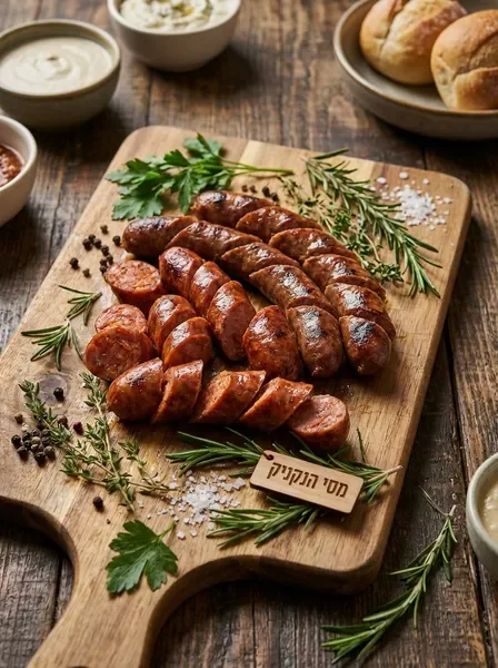 נקניקיות פרוסות על קרש חיתוך